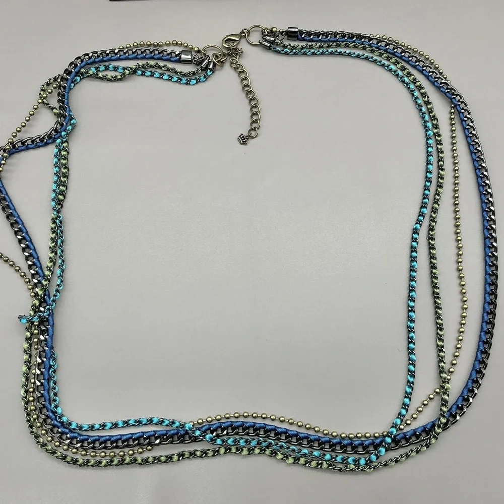 Premier Designs Necklace Multicolor Satin Chain Layered Long Boho Statement 28